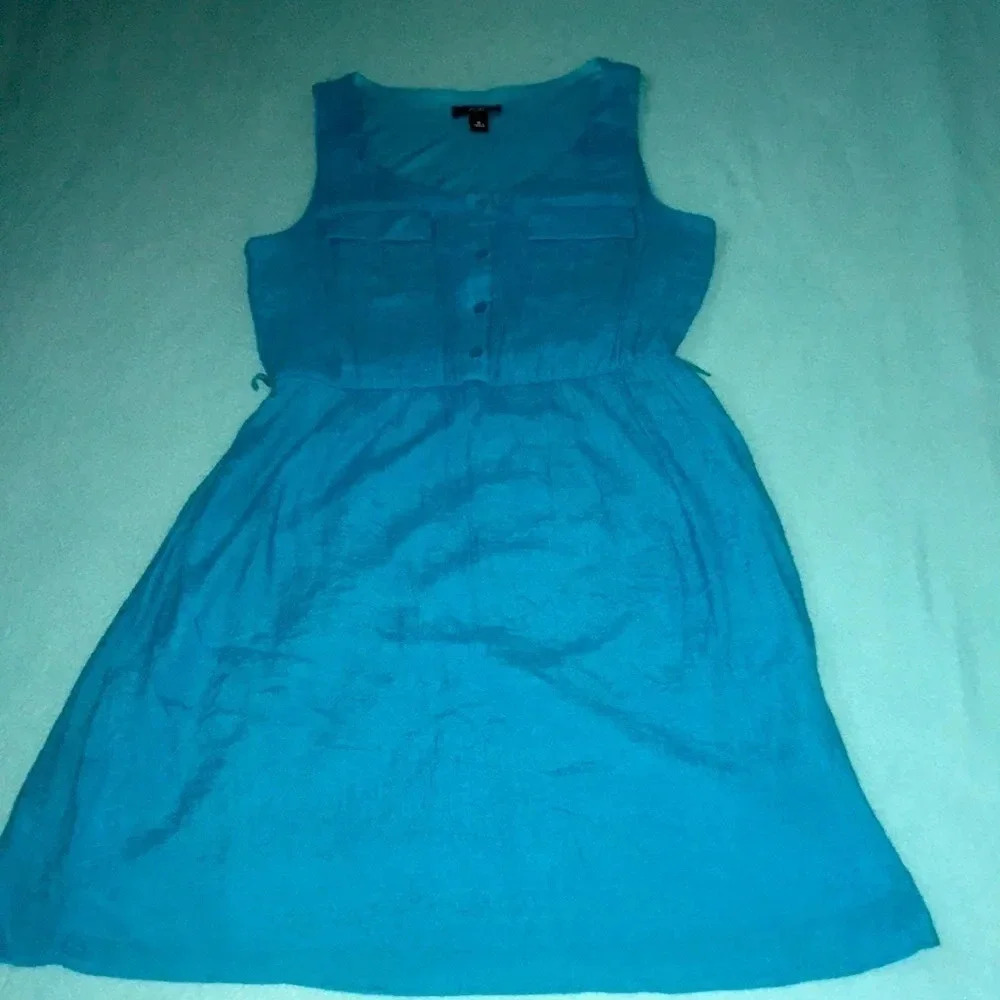AGB turquoise sleeveless lined midi dress chest pockets button front NEW size M